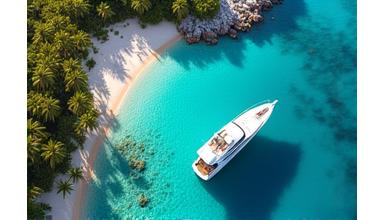 Tropical beach and luxury yacht in the Caribbean